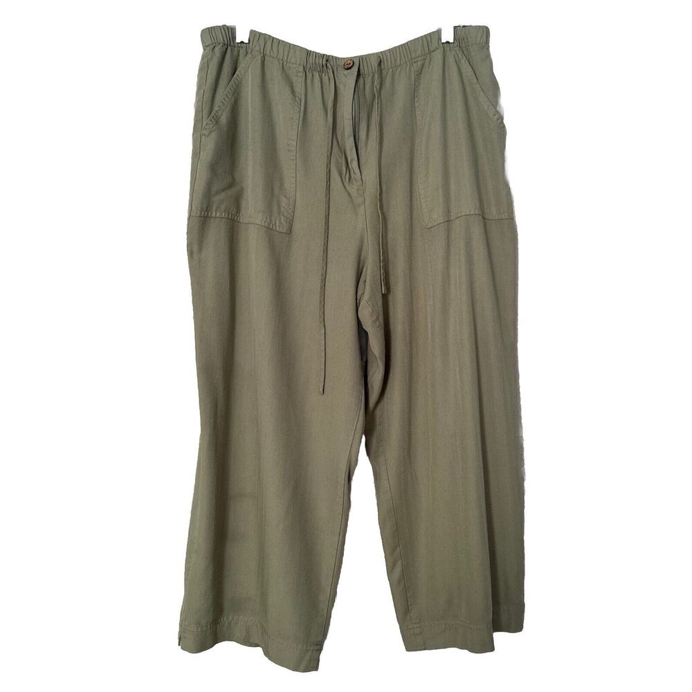 Vintage Wide Crop Pants Green Hawaii Vacay Women’s Size Large L Pockets Flat